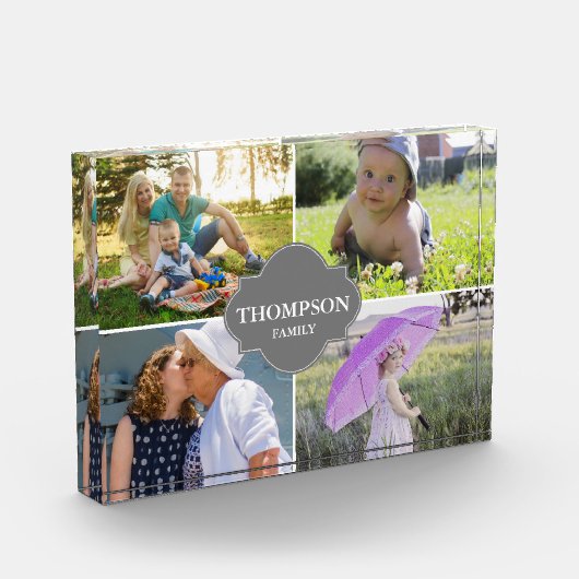 モダン姓名と写真グレークレスト フォトブロック (左)