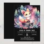 モダン威厳のあるキツネ誕生日 招待状 (正面/裏面)