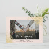 モダン婚約パーティ金ゴールドグリッター写真 案内状 (スタンド正面)