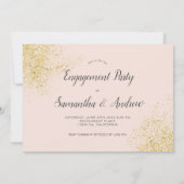 モダン婚約パーティ金ゴールドグリッター写真 案内状 (裏面)