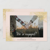 モダン婚約パーティ金ゴールドグリッター写真 案内状 (正面/裏面)