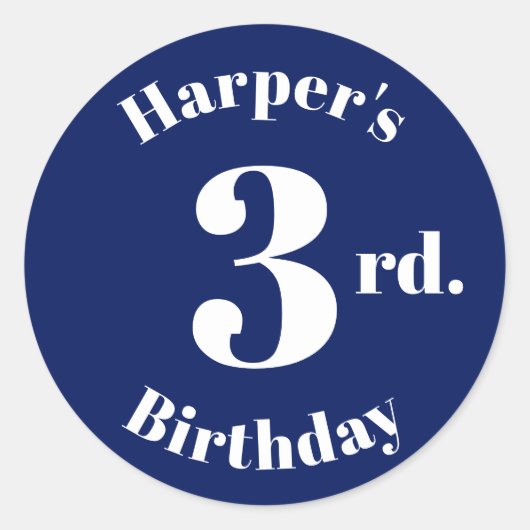 モダン子供の誕生日ネイビーブルー名前をカスタムする番号 ラウンドシール (正面)