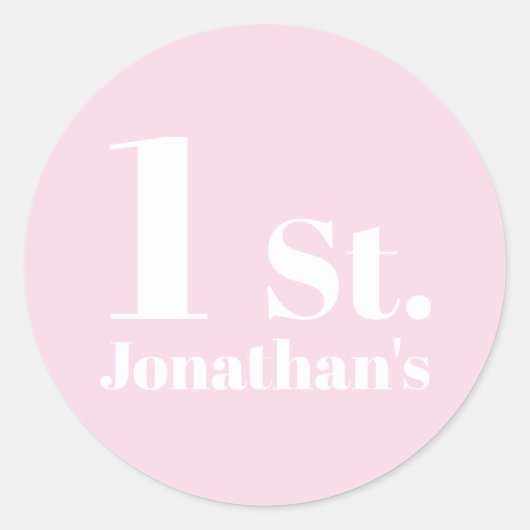 モダン子供の誕生日名前をカスタムする番号ライトピンク ラウンドシール (正面)
