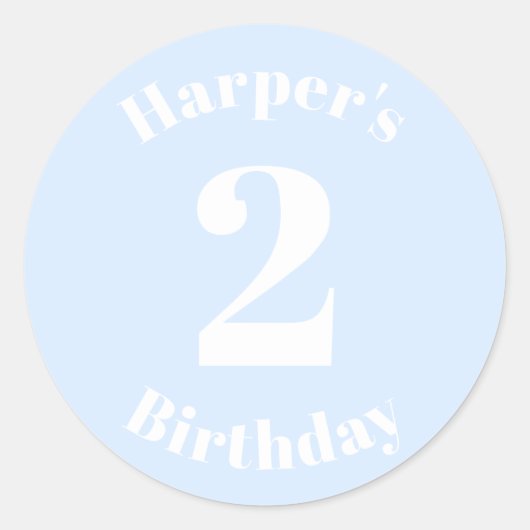 モダン子供の誕生日名前をカスタムする番号ライトブルー ラウンドシール (正面)