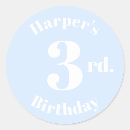 モダン子供の誕生日名前をカスタムする番号ライトブルー ラウンドシール (正面)