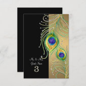 モダン孔雀の羽のジュエルフェイク座席表 招待状 (正面/裏面)