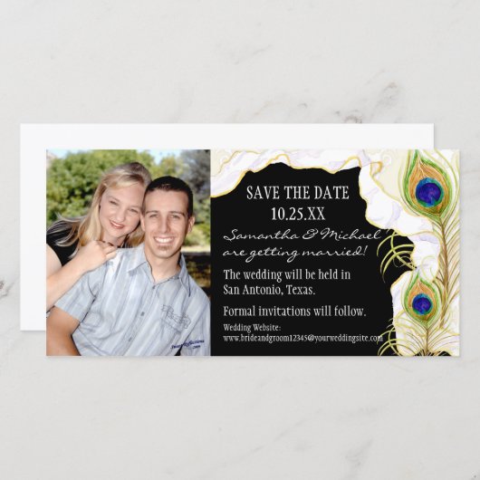 モダン孔雀の羽のリフェイクボンダマススワール セーブザデート (正面/裏面)