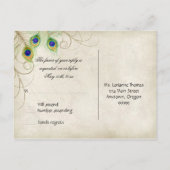 モダン孔雀の羽フェイク宝石スクロール旋回 インビテーションポストカード (裏面)