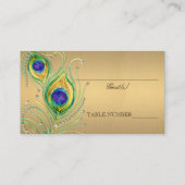 モダン孔雀の羽フェイク宝石スクロール旋回 プレイスカード (裏面)