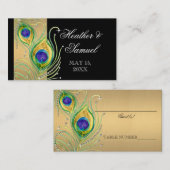 モダン孔雀の羽フェイク宝石スクロール旋回 プレイスカード (正面/裏面)