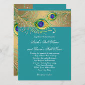 モダン孔雀の羽フェイク宝石スクロール旋回 招待状 (正面/裏面)