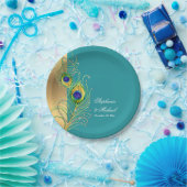 モダン孔雀の羽フェイク宝石縁飾り ペーパープレート (パーティー)