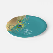 モダン孔雀の羽フェイク宝石縁飾り ペーパープレート (アングル)