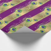 モダン孔雀の羽フェイク玉ストライプのハート ラッピングペーパー (角)
