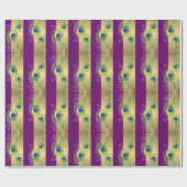 モダン孔雀の羽フェイク玉ストライプのハート ラッピングペーパー (フラット)