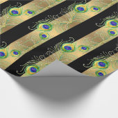 モダン孔雀の羽フェイク玉ストライプのハート ラッピングペーパー (角)