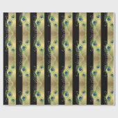 モダン孔雀の羽フェイク玉ストライプのハート ラッピングペーパー (フラット)