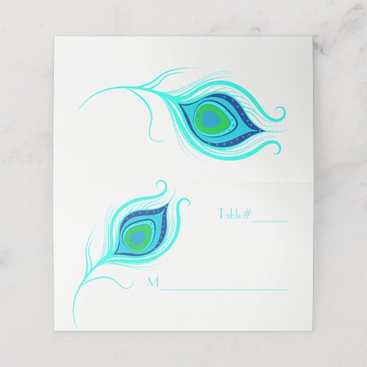 モダン孔雀の羽結婚の折り畳み座席表 プレイスカード (外部開封)