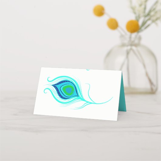 モダン孔雀の羽結婚の折り畳み座席表 プレイスカード (裏面)