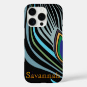 モダン孔雀フェザーブラックターコイズあなたの名前 Case-Mate iPhoneケース (裏面)