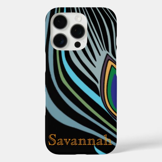 モダン孔雀フェザーブラックターコイズあなたの名前 Case-Mate iPhoneケース (裏面)