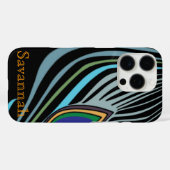 モダン孔雀フェザーブラックターコイズあなたの名前 Case-Mate iPhoneケース (裏面 (横))
