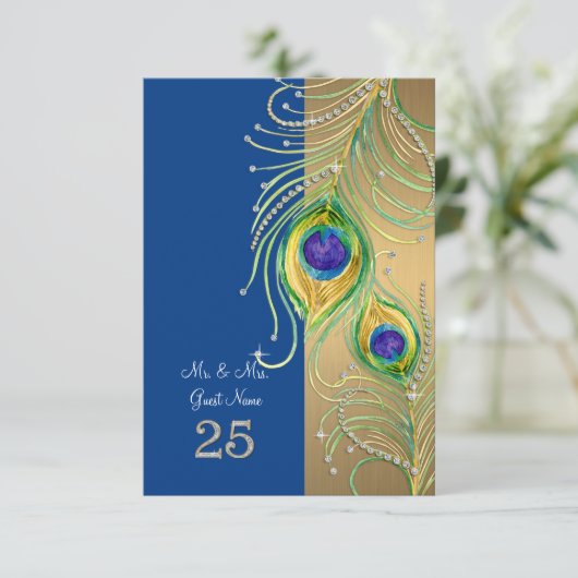 モダン孔雀フェザーDIYパーソナライズされた座席表 招待状 (スタンド正面)
