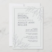 モダン宇宙グレーの葉のアウトラインブライダルシャワー 招待状 (正面)