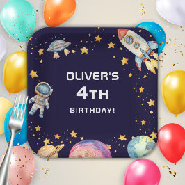 モダン宇宙ロケット宇宙船 誕生日パーティー ペーパープレート