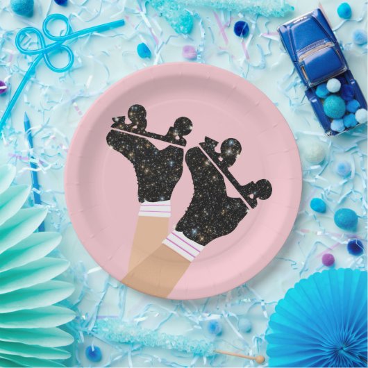 モダン宇宙ローラースケートのダービーピンクパーティー ペーパープレート (パーティー)