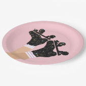 モダン宇宙ローラースケートのダービーピンクパーティー ペーパープレート (アングル)