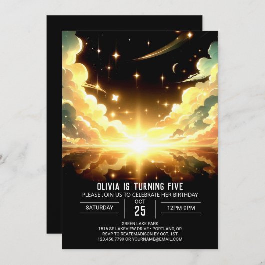 モダン宇宙天体デジタル誕生日 招待状 (正面/裏面)