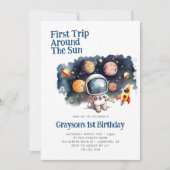 モダン宇宙惑星 1歳の誕生日 招待状 (正面)