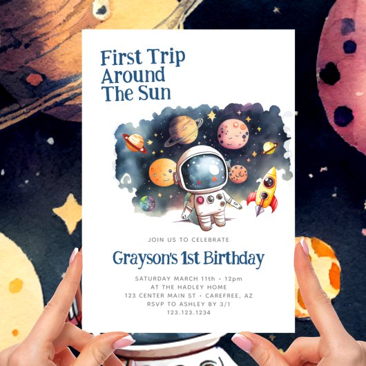 モダン宇宙惑星 1歳の誕生日 招待状