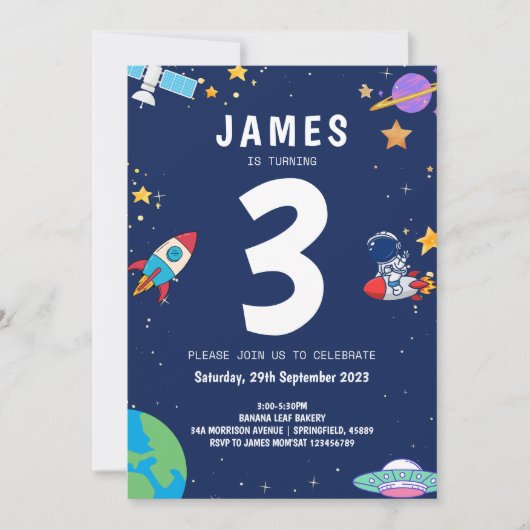 モダン宇宙海軍 少年の誕生日 招待状 (正面)
