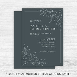 モダン宇宙灰色の葉の結婚輪郭 招待状