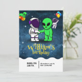 モダン宇宙飛行士とエイリアンの子供の誕生日 招待状 (スタンド正面)