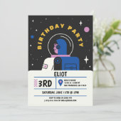 モダン宇宙飛行士のブラック 男の子 誕生日 招待状 (スタンド正面)