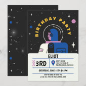 モダン宇宙飛行士のブラック 男の子 誕生日 招待状 (正面/裏面)