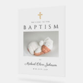 モダン宗教十字写真少年バプテスマ歓迎 アクリルサイン (傾斜)