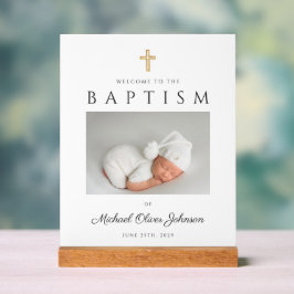 モダン宗教十字写真少年バプテスマ歓迎 アクリルサイン