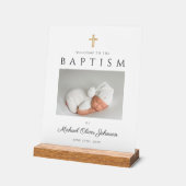 モダン宗教十字写真少年バプテスマ歓迎 アクリルサイン (傾斜)