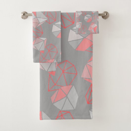 モダン宝石パターングレー&サンゴ バスタオルセット (インサイチュ)