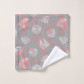 モダン宝石パターングレー&サンゴ バスタオルセット (ウォッシュタオル)