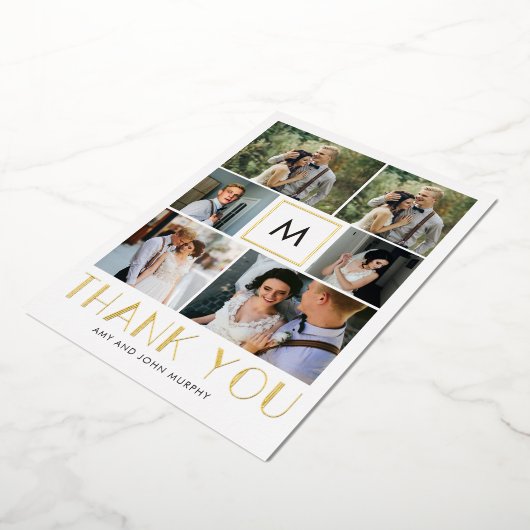 モダン実在イニシャル箔フォトサンキューカード 箔招待状 (回転した状態)