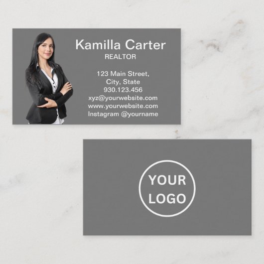 モダン実在エレガント不動産仲介業者Estate Agent写真 名刺 (正面/裏面)