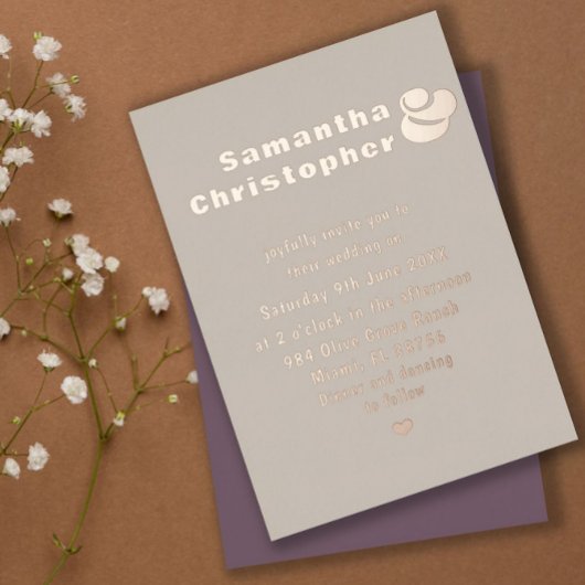 モダン実在バラ金ゴールドベージュ&ダスティーバラ結婚ズ 箔招待状