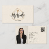 モダン実在不動産プロフェッショナル追加フォトQRコード 名刺 (正面/裏面)