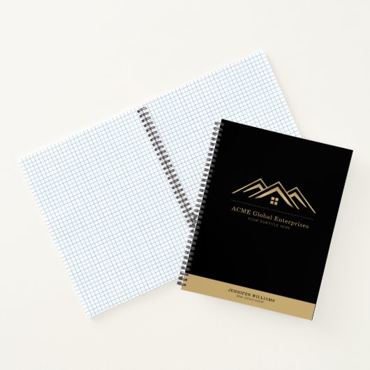 モダン実在不動産仲介業者のロゴ ノートブック (内部)
