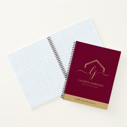 モダン実在不動産仲介業者のロゴ ノートブック (内部)
